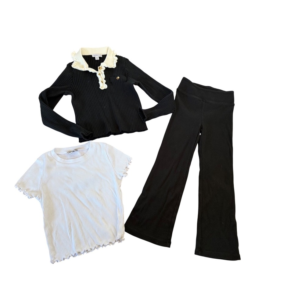 Crewcuts bundle girls ribbed flare pants scalloped t-shirt & ruffle polo sweater